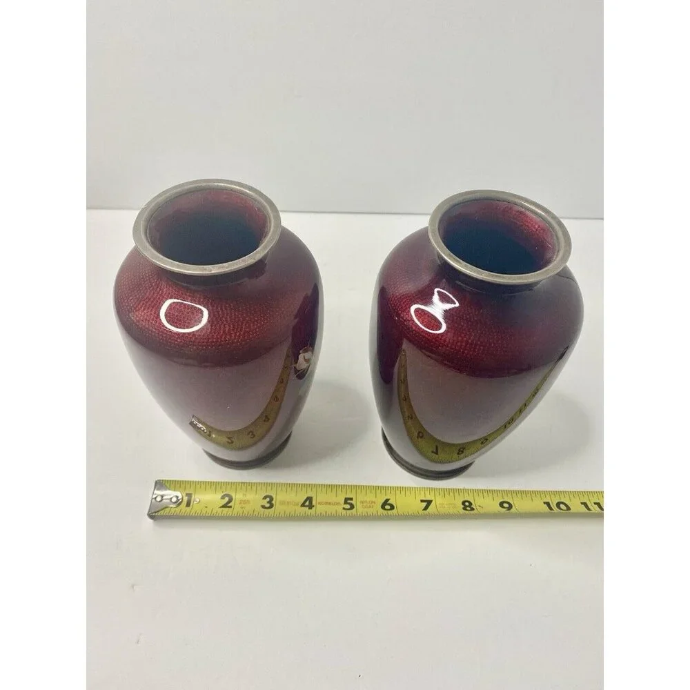 Japanese Pigeon Blood Red Cloisonné Floral‎ Vase 7.5